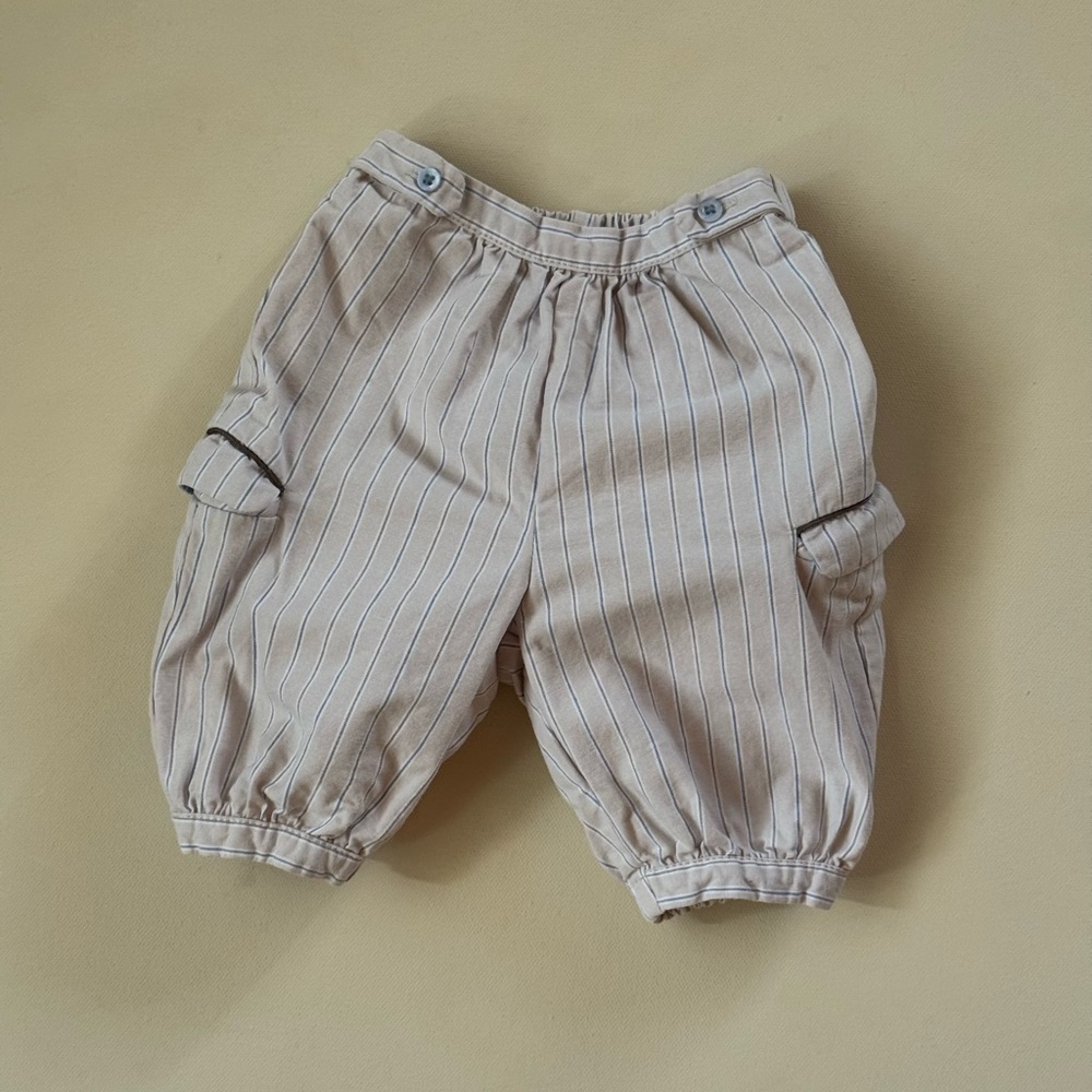 Jacadi Paris 3M Baby Pants | Taupe with Blue & White Pinstripes